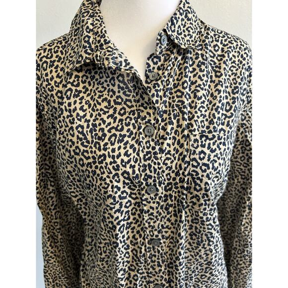 J Crew Size Large Tan & Black Cheetah Print Shirt Signature Fit Cotton Button L - Picture 1 of 9